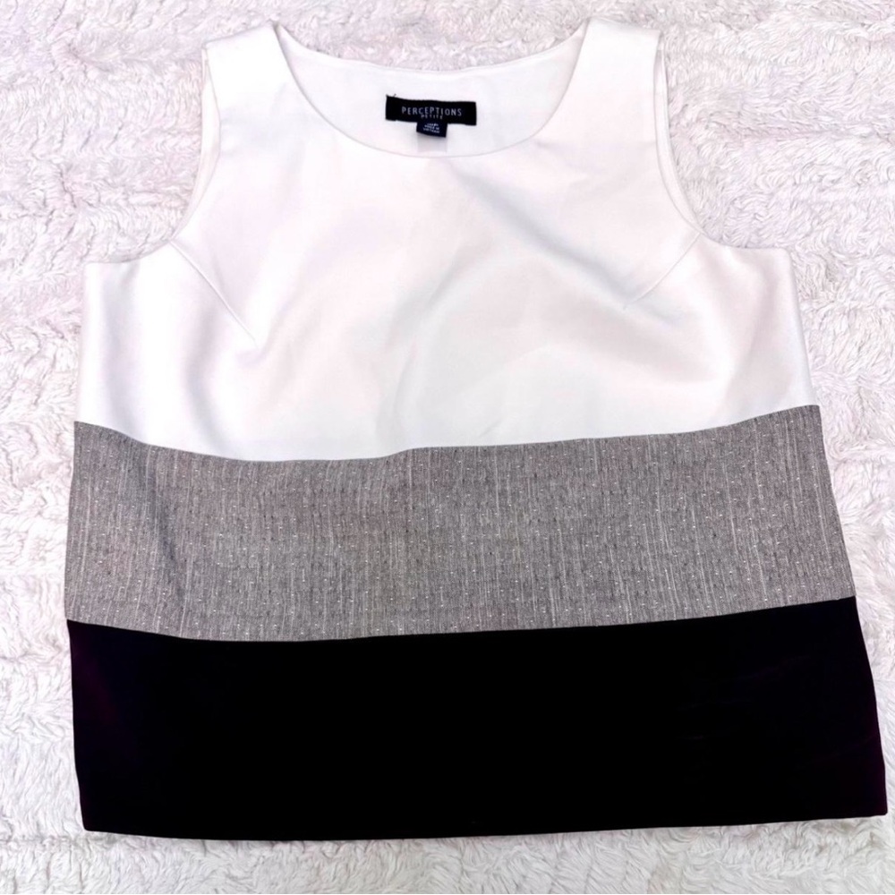 Perceptions Sleeveless Colorblock Tank in White, Gray & Black 10 p